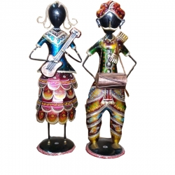 25 INCH - Rajasthani Couple Musicians Dolls - Decorative Showpiece - Made of Iron