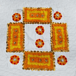 18 Inch & 7 Inch  - Artificial Marigold Flower Mat on Canvas for Diwali Decoration (Yellow and Dark Orange) Set of 10 pieces