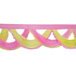 18 FT - Designer Jhalar - Scallop Jhalar - Chain Scallop Zalar - Kantha - Jhalar - Made Of Lycra - Baby Pink & Lemon Yellow Color