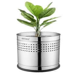 70 LTR - Mintage Silver Cylindrical Stainless Steel Planter - Size (18 X 18) - For Balcony - Slver Color