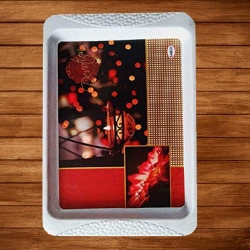 13 Inch  Serving Platter - Medium Tray - Made of Premium Plastic- Rectangular Shape Serving Platter Square Decorative Tray - Diya Print Tray