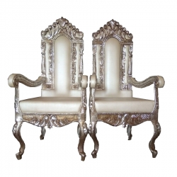 Gray Color - Heavy Metal Premium Jaipuri Chair - Wedding Chair - Chair Set - Made Of Metal & Wooden - 1 Pair ( 2 Chair )