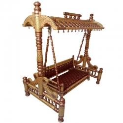 2 In 1 - Heavy Wooden Swing - Sankheda Jhula -  Palna  Brown & Golden Color