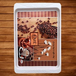 11 Inch - Serving Platter - Small Tray - Made of Premium Plastic- Rectangular Shape Serving Platter Square Decorative Tray - Coffee Print Tray