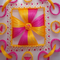 20 Ft X 20 Ft - Designer Mandap Ceiling Cloth -Shamiyana Ceiling - Taiwan Top - 26 Gauge Bright Lycra Cloth - Maharani Pink + Yellow + Embroidery