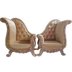 Cream Color -  Heavy Metal Premium Jaipuri Chair - Wedding Chair - Chair Set - Made Of Metal & Wooden - 1 Pair ( 2 Chair )