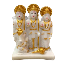 5 Inch - Ram darbar Idol Murti For Decoration & Pooja Decorative Showpiece - White & Golden Color