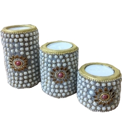 Wooden Christmas Candle Pillar - Set Of 3 (2 Inch , 3 Inch , 4 Inch ) - Made Of Wooden