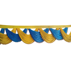 15 FT - Designer Zalar - Scallop Zalar - Chain Scallop Zalar - Kantha - Jhalar - Made of Lycra - Firozi Blue & Yellow Colour