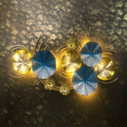 24 Inch - LED Light - Tawa Plate - Wall Emboss - With 3 Flower - Water Effect Pipe - Ring Half Round - Wall Decor - Made Of Metal