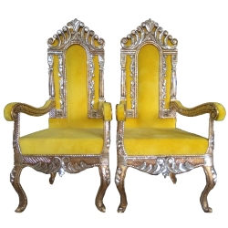 Yellow Color - Heavy Metal Premium Jaipuri Varmala Chair - Wedding Chair - Chair Set - Made of Metal & Wooden - 1 Pair ( 2 Chair )