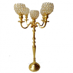 24 Inch - 5 Arm Blooming Candle Holder with Crystel abra Table Top Candle Stand - Candelabra - Candlestick - Golden