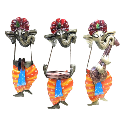 23 Inch - Ganesh Musician - Set Of 3 - Wall Decor - Wall Decoration - Decorative - Multi Color - Made Of Metal