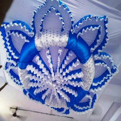 15 ft x 15 ft - Designer Mandap Ceiling Cloth -Shamiyana Ceiling - Taiwan Top - 26 Gauge Bright Lycra Cloth - Royal Blue + White + Embroidery Butta