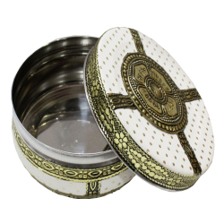 Rakhi Gift - Round Steel Metal Dabba - Meenakari Wrok - Gift Box