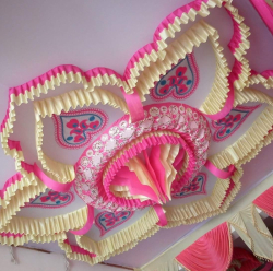 18 Ft X 18 Ft - Designer Mandap Ceiling Cloth -Shamiyana Ceiling - Taiwan Top - 26 Gauge Bright Lycra Cloth - Pink + Chandan + Embroidery Butta