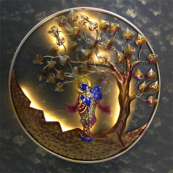29 Inch - Artificial Ring Krishna Tree - With LED Light - Wall Decor - Wall Frame - Made Of Metal