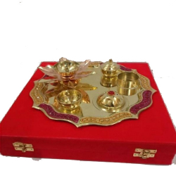 8 Inch - Braas pooja Thali - Thali - Decorative Thali - Made Of Brass - Golden Color