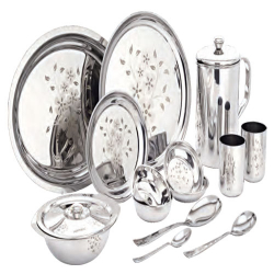 Dinner Set - Mintage Pearl Leaser Dinner set - plates (12 & 9 Inch) - Made Of Stainless Steel Material - Dinner Set Of 57 Pieces