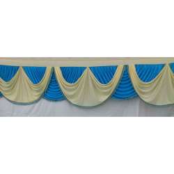 15 Ft Table Cover Frill - Counter Jhalar - Made Of Brite Lycra - Sky Blue & White Color