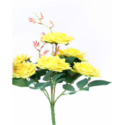 Height 18 Inch - Rose Bunch X 6 - AF - 155 -Artificial Bunch - Leaf Flower - Yellow Color