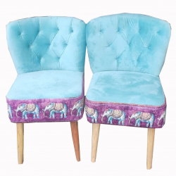 Vidhi Mandap Chair 1 Pair (2 Chair) - Made Of Wood & Brass Coating - Blue & Pink Color