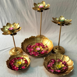 Urli with Lotus Candle Stand - Made of Iron - Golden Color