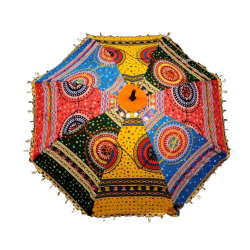 24 Inch - Rajasthani Umbrella Handicraft Walking Stick Umbrella - Multi Color