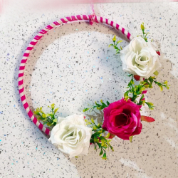 Artificial Flower Hanging Frame Ring  -10 Inch - Made Of Fabric & plastic