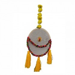 3 FT - Wall Hanging Jhumar with Wood Frem made of Woolen / Pumpum