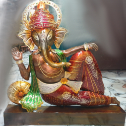 30 X 30 X 6 Inch Fancy Center Table Ganesh Ji Statue - Made of Iron - Multi Color