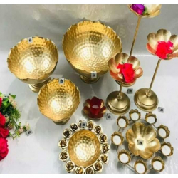 Lotus Samai Stand -  Decorative Bowl - Wedding Decoration - Made of Iron - Golden Color