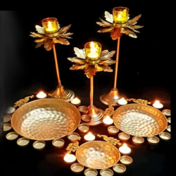 Urli with Lotus Candle Stand - Made of  Iron - Golden Color