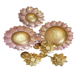 Decorative Urli with Lotus Flower Stand - Set of 6  - Made of Metal