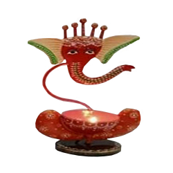 11 Inch - Tea Light Iron Body  - Ganeshji  Design - Candle Holders - Multi Color