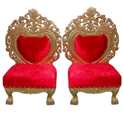 Mandap Chair 1 Pair (2 Chair) - Made of Mango Wood - Red & Golden Color