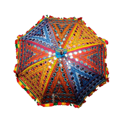 24 Inch - Rajasthani Umbrella Handicraft Walking Stick Umbrella - Multi Color