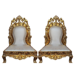 Mandap Chair 1 Pair (2 Chair) - Made of Mango Wood - White & Golden Color