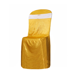 Chandni Cloth Chair Cover With Patta - Without Handle  Chair - For Plastic Chair - Armless -  Yellow With White Bow