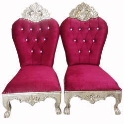 Vidhi Mandap Chair 1 Pair (2 Chair) - Made Of Wood & Brass Coating - Maroon & Golden Color