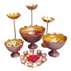Urli with Lotus Flower Stand - Set of 7 -Made of Metal