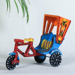 9 Inch X 4 Inch X 6.5 Inch - Colorful Hand Painted Wooden Cycle Rickshaw