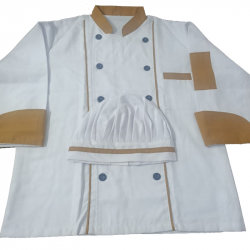 Chef Coat - Full Sleeves - Made Of Premium Quality Cotton - Piping Trim & Buttons.White Color.