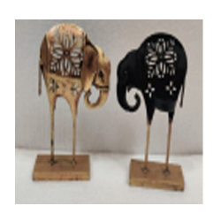 9 Inch - Wrought Iron Standing Elephant T-light -  Gifting During Special Occasions Likeedding E Wtc - Candle Color - Off White - Black & Golden Color ( Set Of 2 )