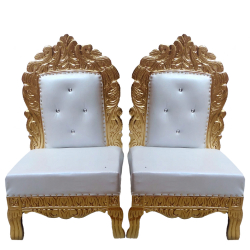 Mandap Chair 1 Pair ( 2 Chair ) - Made of Mango Wood - White & Golden Color