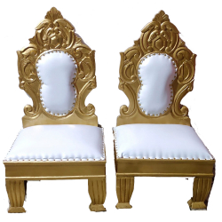 Mandap Chair 1 Pair ( 2 Chair ) - Made of Mango Wood - White & Golden Color
