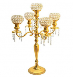 Five Arm Candle Abrab WIth Crystal- 70 CM - Aluminium (Gold Plated)