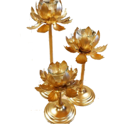 8 Inch X 10 Inch  X 12 Inch - Decorative Handicraft Lotus Stand - Golden Color