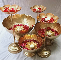 Urli- 10 Inch x 11 Inch x 14 Inch - Stand - 12 Inch x 15 Inch x 18Inch with Lotus Candle Stand - Made of  Matel - Golden Color
