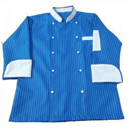 Chef Coat - Full Sleeves - Made Of Premium Quality Cotton - Piping Trim & Buttons Blue Color